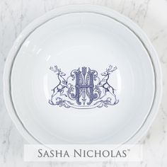 Weave Large Serving Bowl With Stag And One Letter Monogram