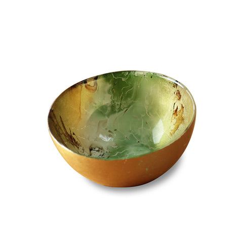New Orleans Round Bowl Small Green and Gold Marble