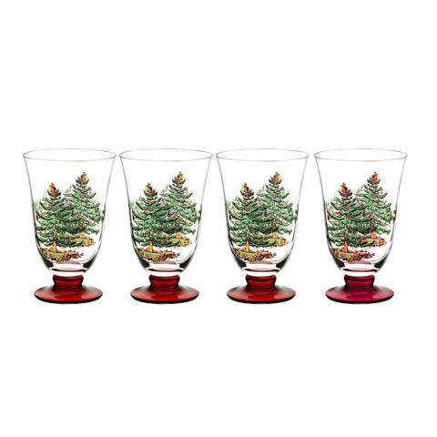 Christmas Tree Footed All Purpose Glasses S/4