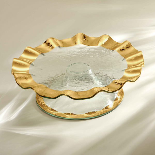 Ruffle Gold Pedestal Cake Plate Round