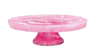 Footed Cake Plate Pink Swirl