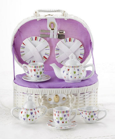 Tea Set Basket Multi Heart