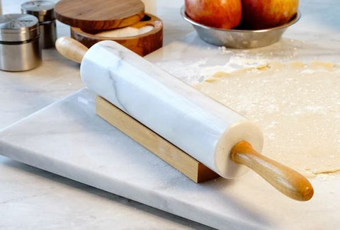 Marble Rolling Pin & Stand White