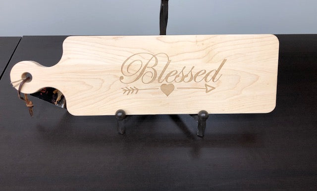 Maple Bread Board Handled Blessed 20"x6"