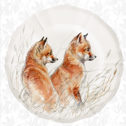 Sologne Dessert Plate Fox Cubs