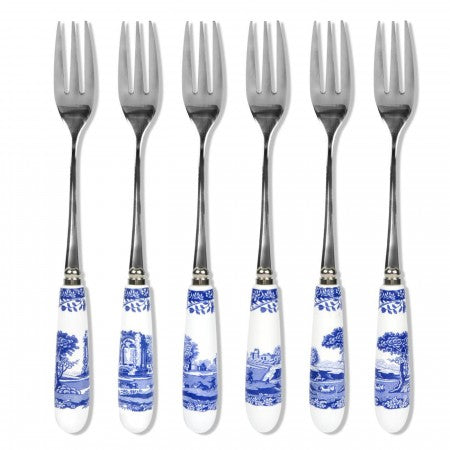 Spode Blue Italian Pastry Forks S/6