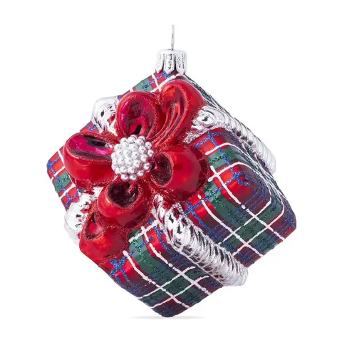 Berry & Thread Tartan Present Glass Ornament