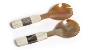 Small Variegared Horn with Bone Salad Server Set
