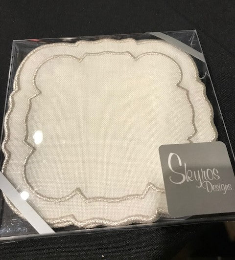 Linho Coaster Square White Platinum Set of 4