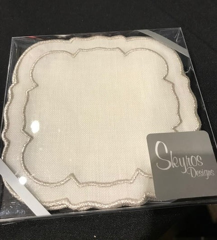 Linho Coaster Square White Platinum Set of 4