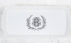 Weave White Hostess Platter With Crest And One Letter Monogram