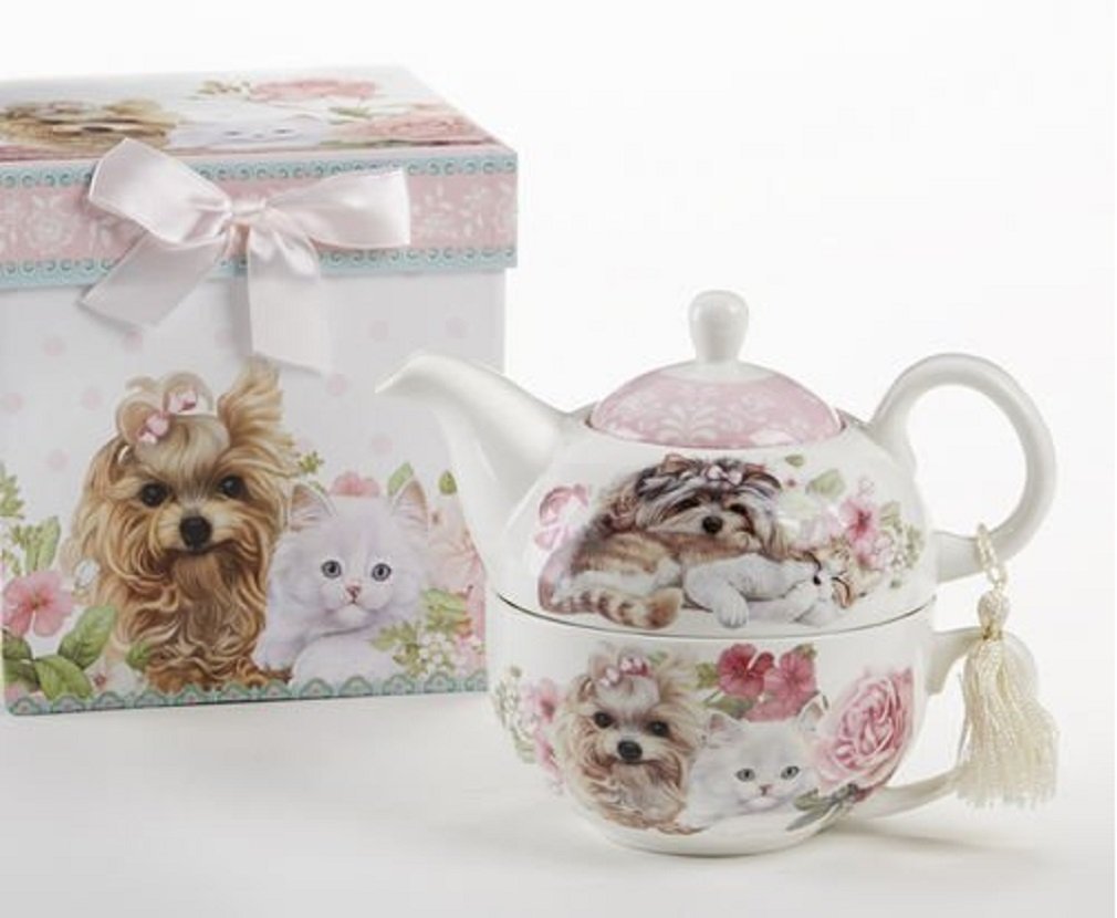 Tea For One Teapot and Cup -Cat Dog