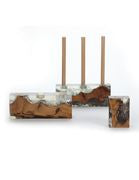 Teak & Clear Resin Three Candle Holder