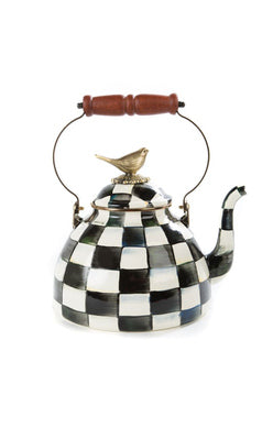 Courtly Check Tea Kettle With Bird 3 Qt.