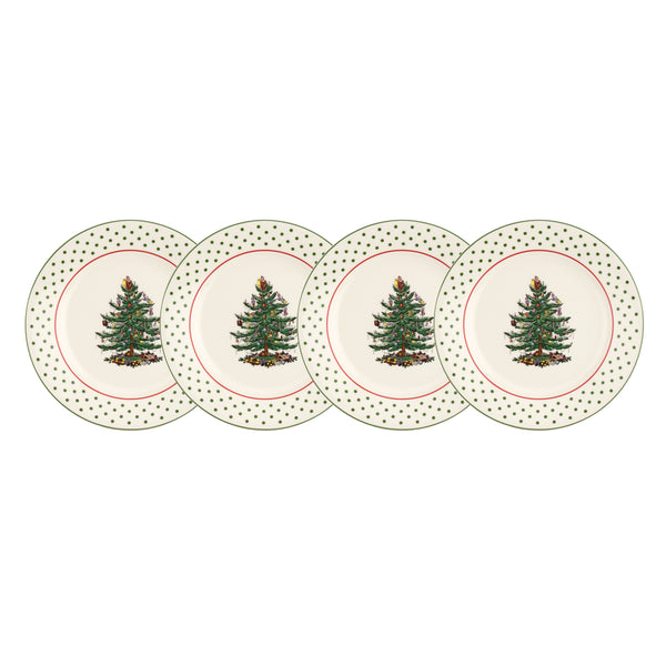 Christmas Tree Polka Dot Dessert Plates Set of 4