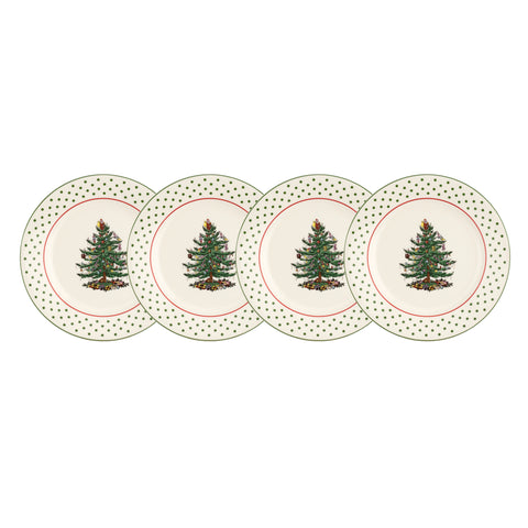 Christmas Tree Polka Dot Dessert Plates Set of 4