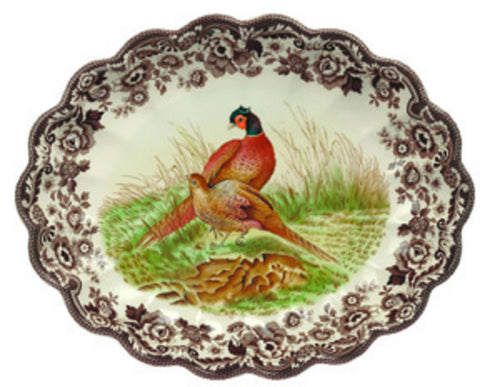 Woodland Oval Fluted Dish-Pheasant