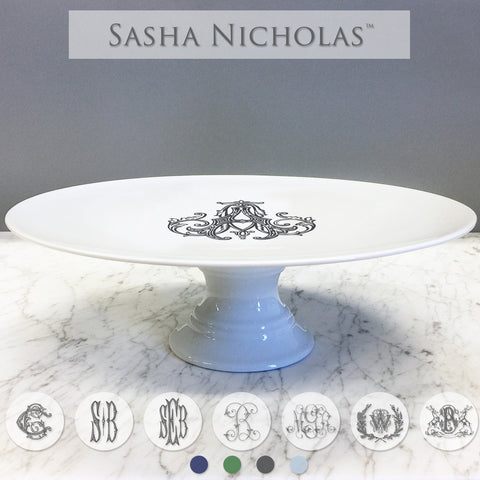 Sasha Nicholas Cake Plate with Crest Monogram