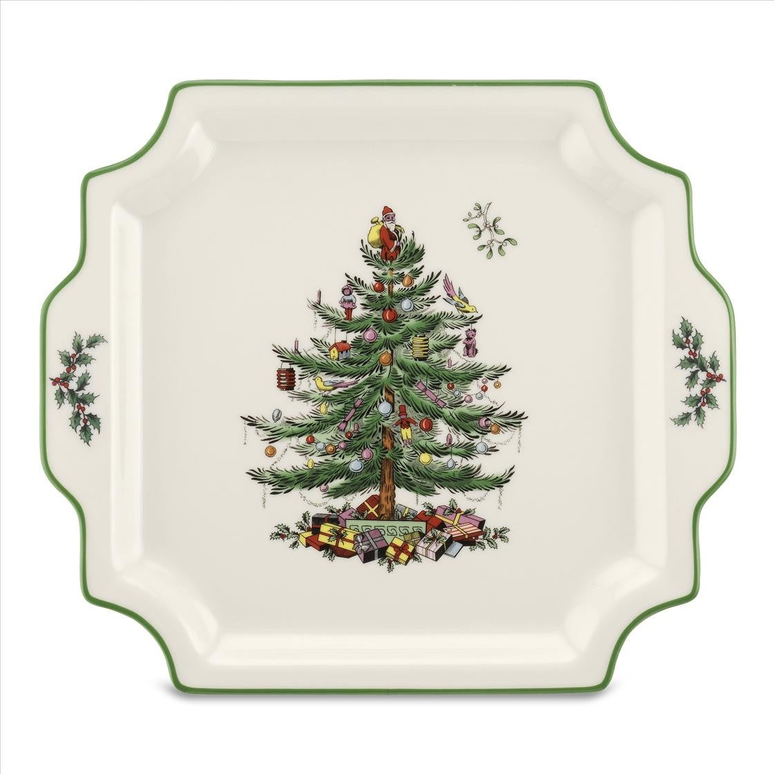 Christmas Tree Square Handled Platter