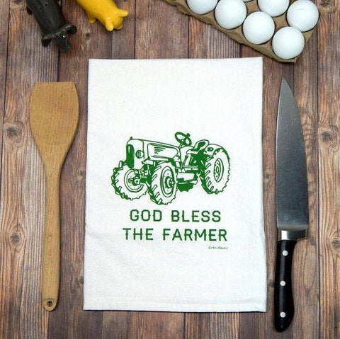 God Bless The Farmer Tea Towel Green