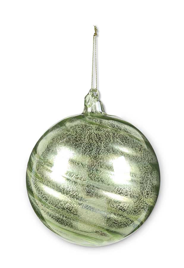 Md Rd Glass Ornament Ribbon Swirl Green
