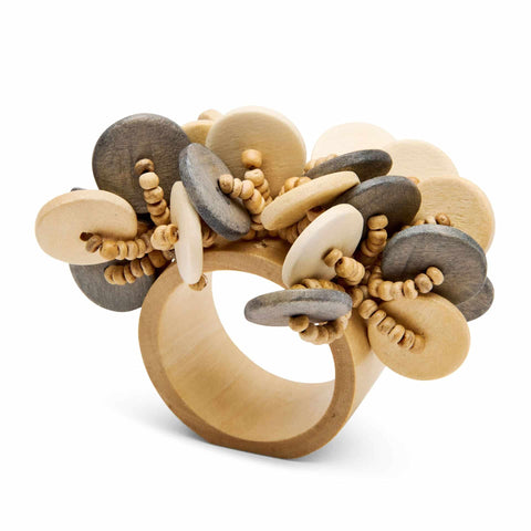 Wood Coin Beads Napkin Ring Grey