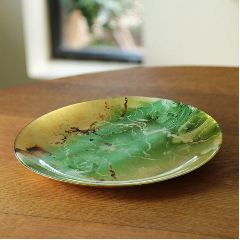New Orleans Round Platter Large Green & Gold Marble