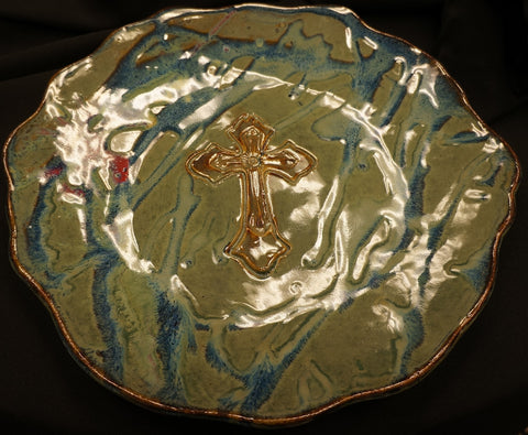 Cross in Cross Round Platter Southern Glaze
