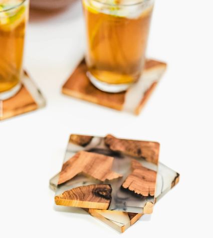 Cedar & Resin Coasters Set of 4