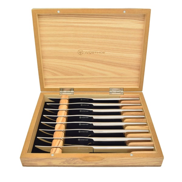 Stainless 8pc Steak Knife Set in Olivewood Chest