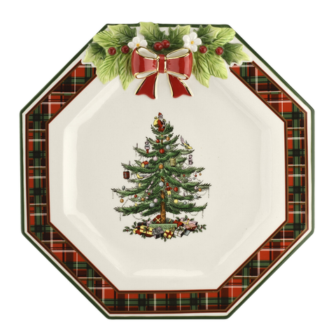 Christmas Tree Figural Tartan Octagonal Plate 11