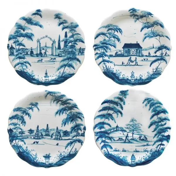 Country Estate Party Plates Set of 4 Delft Blue