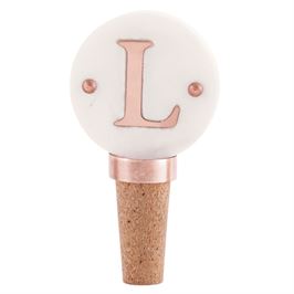 Initial Marble and Copper Bottle Topper L