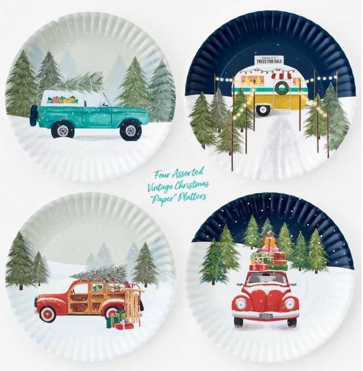 16" Vintage Christmas Vehicles "Paper" Platter Assorted