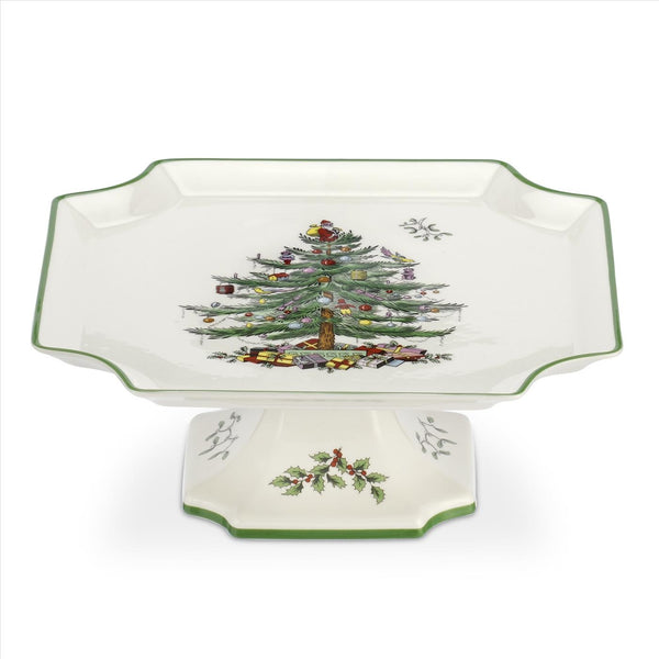 Christmas Tree Footed Square Cake Plate
