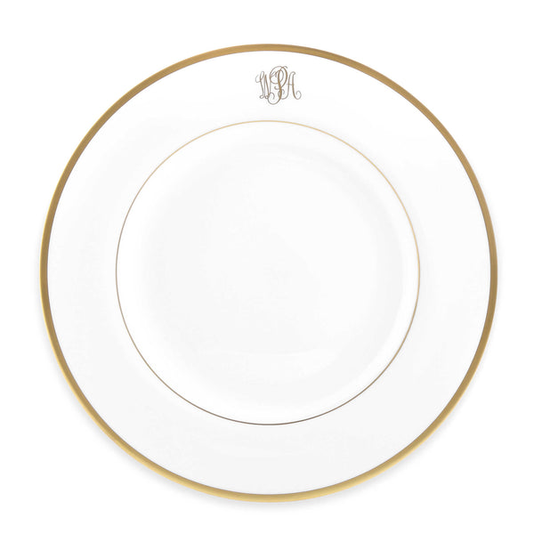 Signature Dinner Plate White/ Gold with Monogram