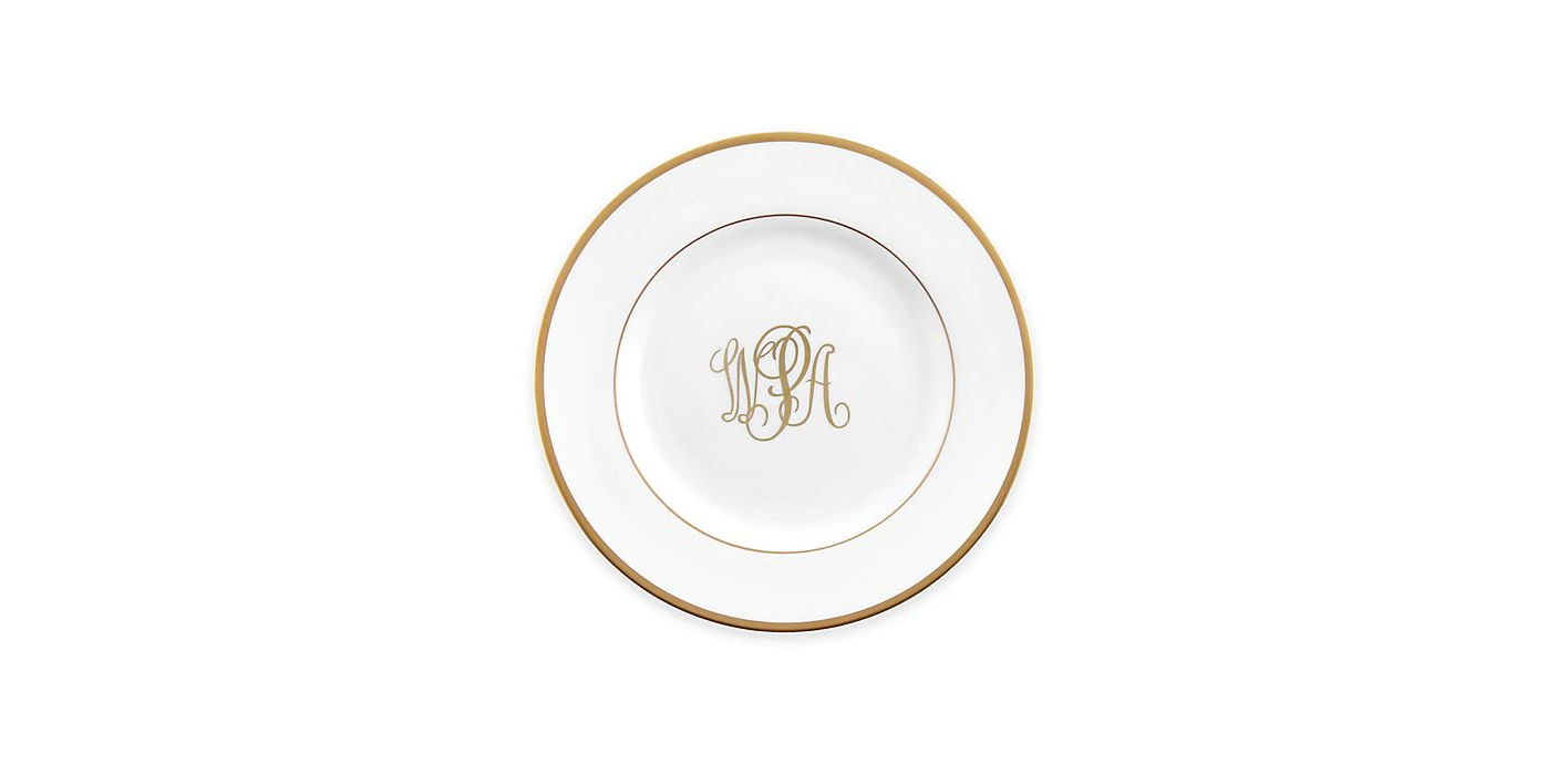 Signature Salad Plate White/Gold with Monogram
