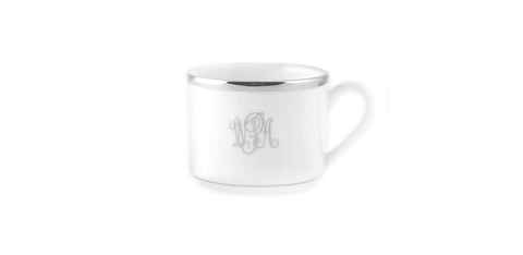 Signature Can Tea Cup White/Platinum with Monogram