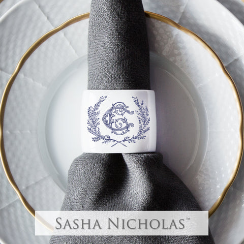 Oval Napkin Ring With Crest Monogram