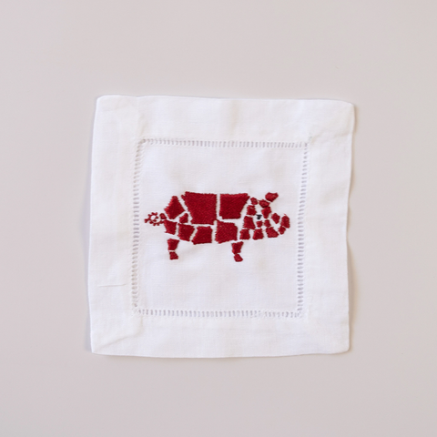 Arkansas Pigs Embroidered Napkins Cocktail Set of 4