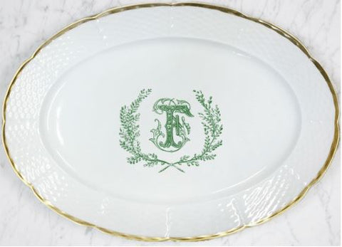 Weave Gold Oval Platter With Crest And One Letter Monogram 14