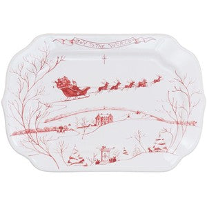 Country Estate Winter Frolic Ruby Tray "Joy to the World"