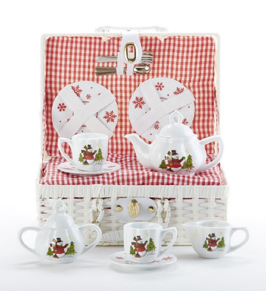 Tea Set Basket Snowman