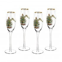 Christmas Tree Champagne Fluted Glass Set of 4