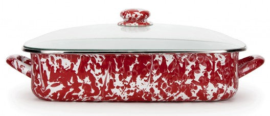 Lasagna Pan with Lid Red Swirl