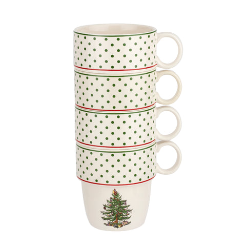 Christmas Tree Polka Dot Stackable Mugs Set of 4