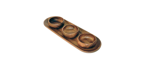 Acacia Baguette Tray w/ Dipping Bowls