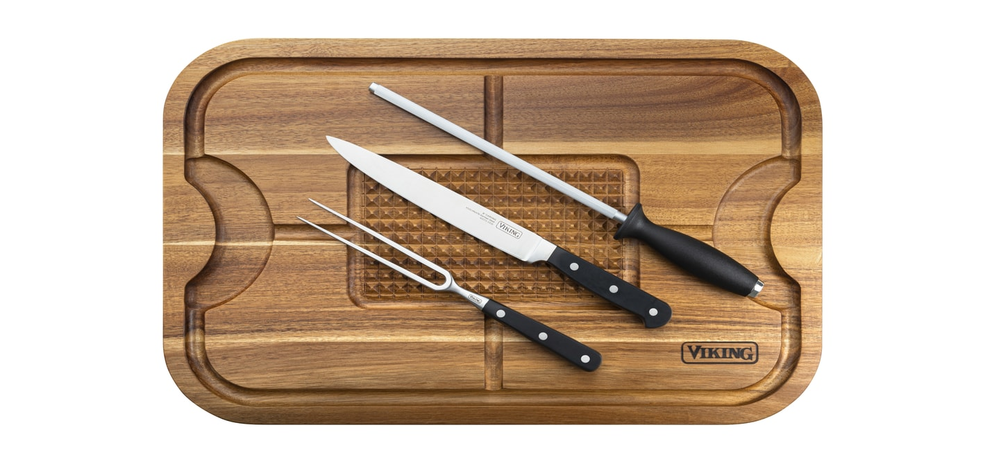 Oversized Acacia Carving Board w/ 3pc Carving Set