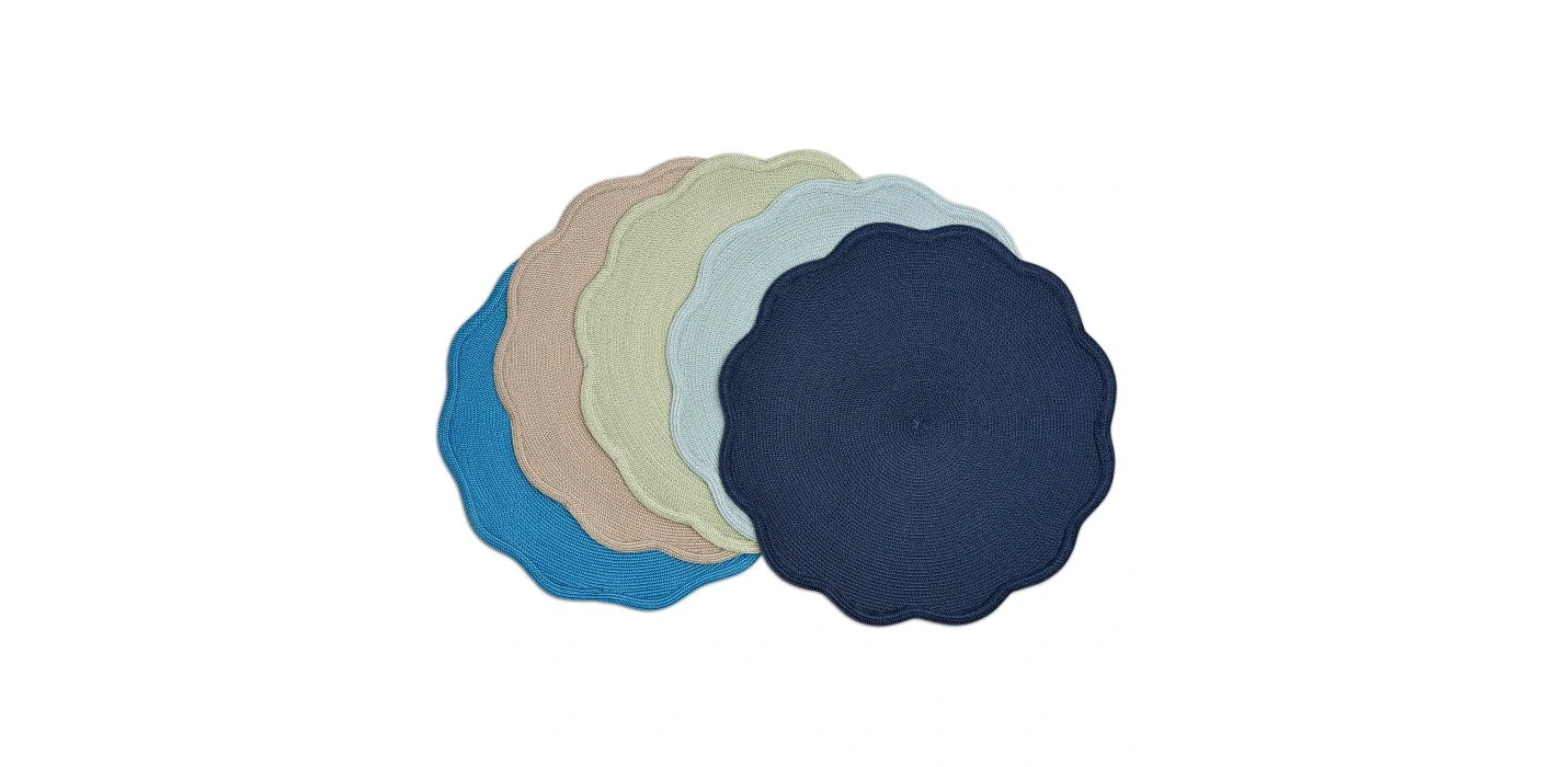 Scallop RND Placemat Aqua/Silver