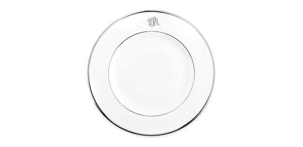 Signature Dinner Plate White/Platinum with Monogram